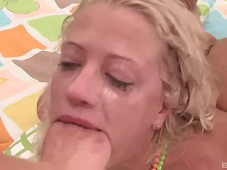 Blonde Ellen gets a rough hardcore deep throat fuck and a cum shot